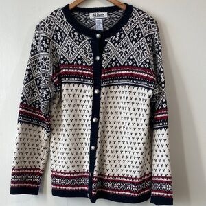All Points Navy, Cream & Red Fair Isle Cardigan Sweater